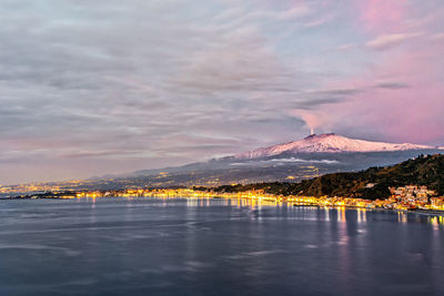 Scenic view of gulf of taormina whith sky during dawn