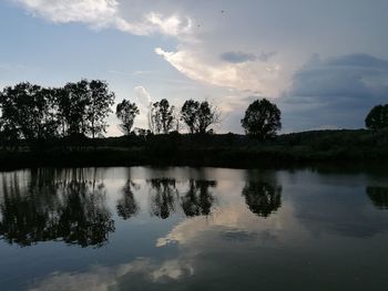 Scenic view of lake against sky during sunset