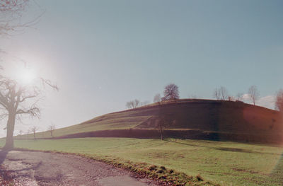 Scenic view of field against clear sky