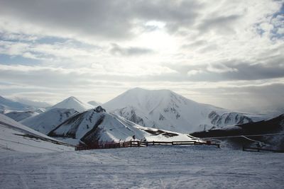 Scenic view of snowcapped mountains against sky