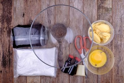 High angle view of food on table