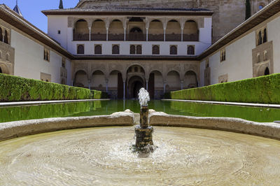 Fountain in front of building