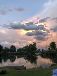 Scenic view of lake against sky during sunset