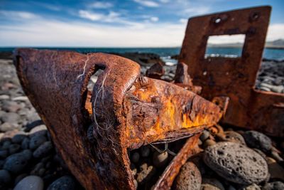 Cropped wrecked boat on the beach