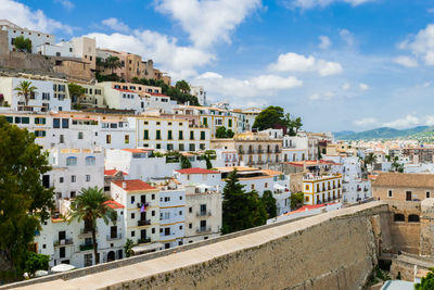 Residential buildings against sky in city