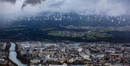 High angle view of townscape against sky