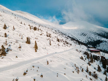 Scenic view of snow covered mountain