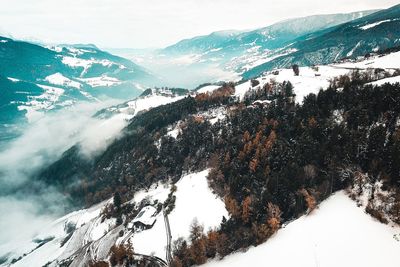 Scenic view of snow covered mountains against sky