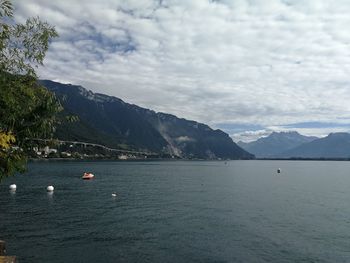 Scenic view of sea and mountains