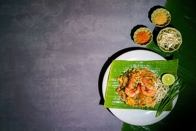 High angle view of food on table