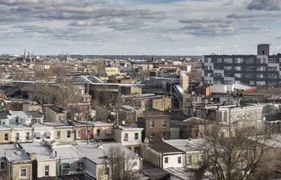 High angle view of townscape against sky