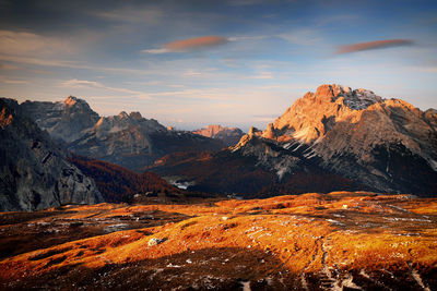 Scenic view of mountains against sky during sunset