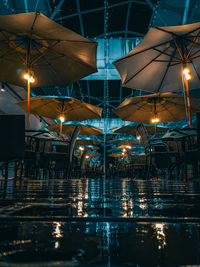 Illuminated lights in swimming pool at night