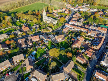 High angle view of buildings in city