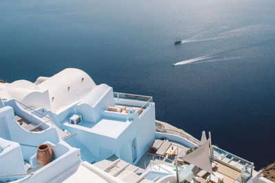 High angle view of boats in sea