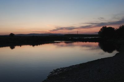 Scenic view of lake against sky during sunset