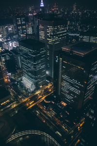 High angle view of illuminated tokyo buildings in city at night best vieuw ever 