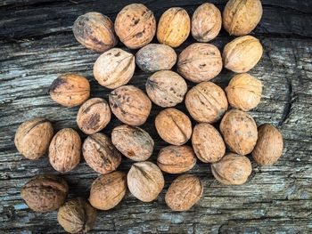 High angle view of walnuts on table