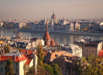 High angle view of buildings in city of budapest