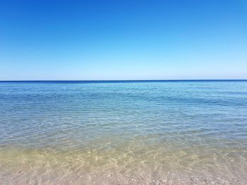 Scenic view of sea against clear blue sky