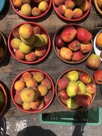 High angle view of fruits in container on table