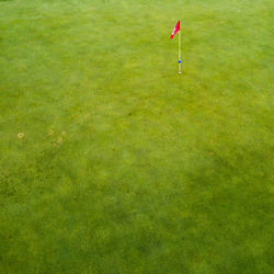 High angle view of flag on field