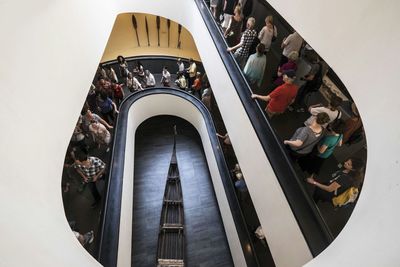 High angle view of people on stairs