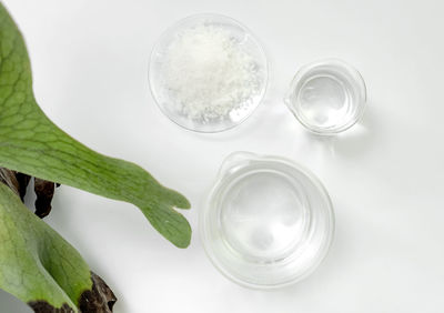 High angle view of glass of water on table