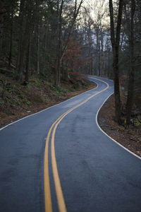 Empty road along trees in forest