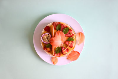 High angle view of fruit salad in bowl