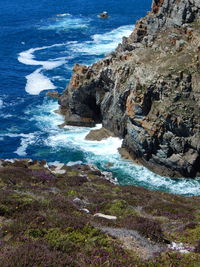 Scenic view of sea seen from mountain