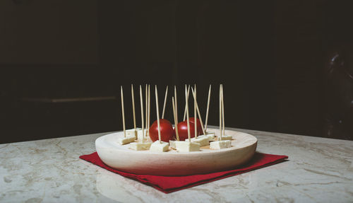 Close-up of dessert in plate on table