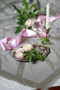 Close-up of wine in glass on table