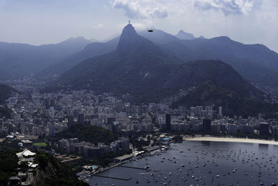 High angle view of city buildings