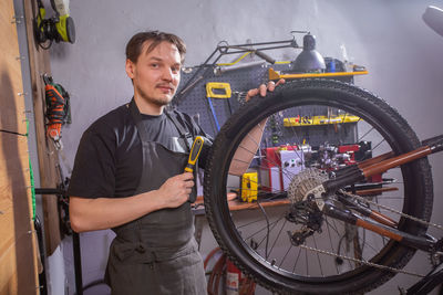 Man working on bicycle