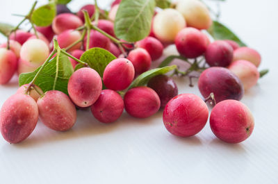 Close-up of grapes on table