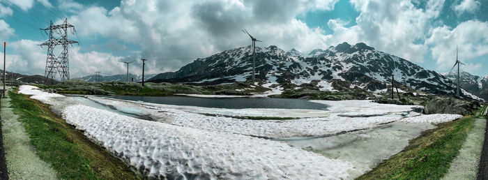 Scenic view of snowcapped mountains against sky