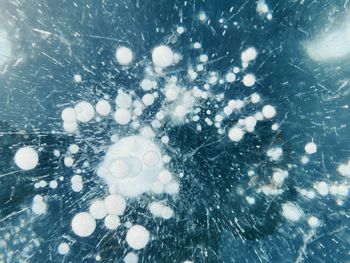 Close-up of snowflakes on glass