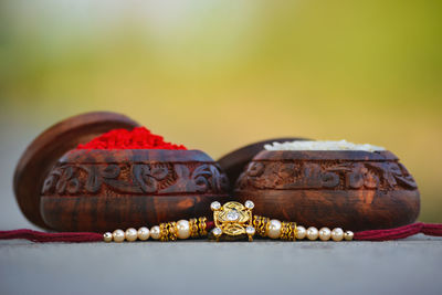 Close-up of objects on table