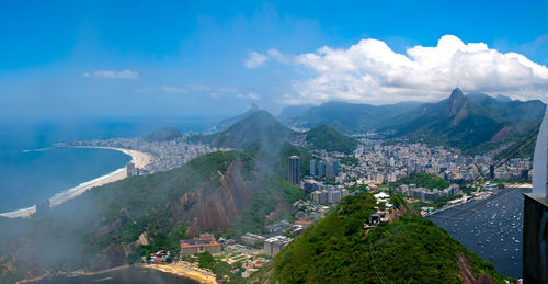 High angle view of city against cloudy sky