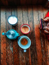 High angle view of coffee on table