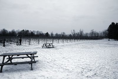 Scenic view of snow covered landscape against sky