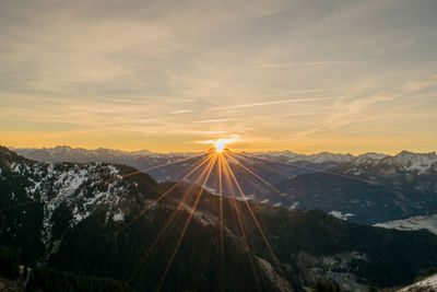 Scenic view of mountains during sunset