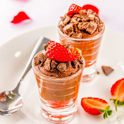 Close-up of dessert in glass on table