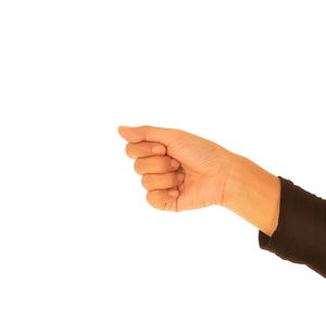 Close-up of person hand against white background