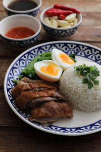 Close-up of meal served on table