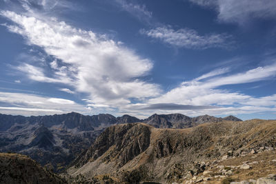 Scenic view of mountains against cloudy sky