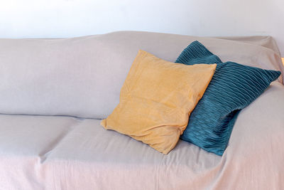 High angle view of pillows on couch