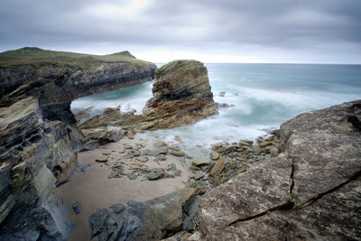 Scenic view of sea against cloudy sky