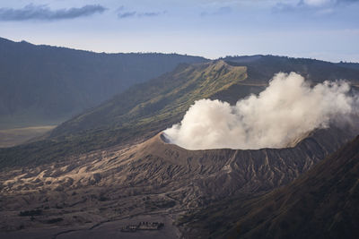 Scenic view of volcanic landscape against sky